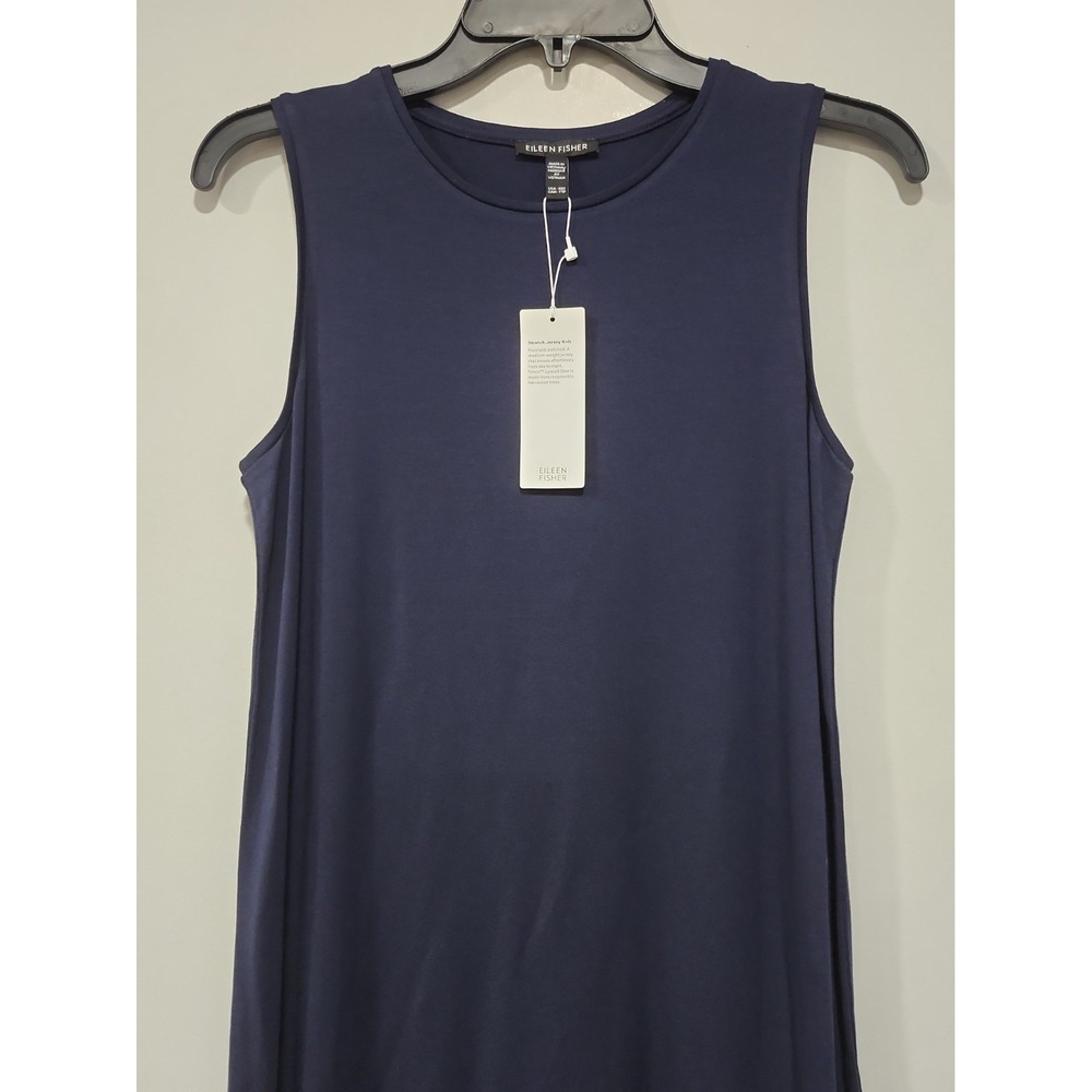 Eileen Fisher NWT Stretch Jersey Knit Dress Womens XXS Dark Blue Sleeveless New